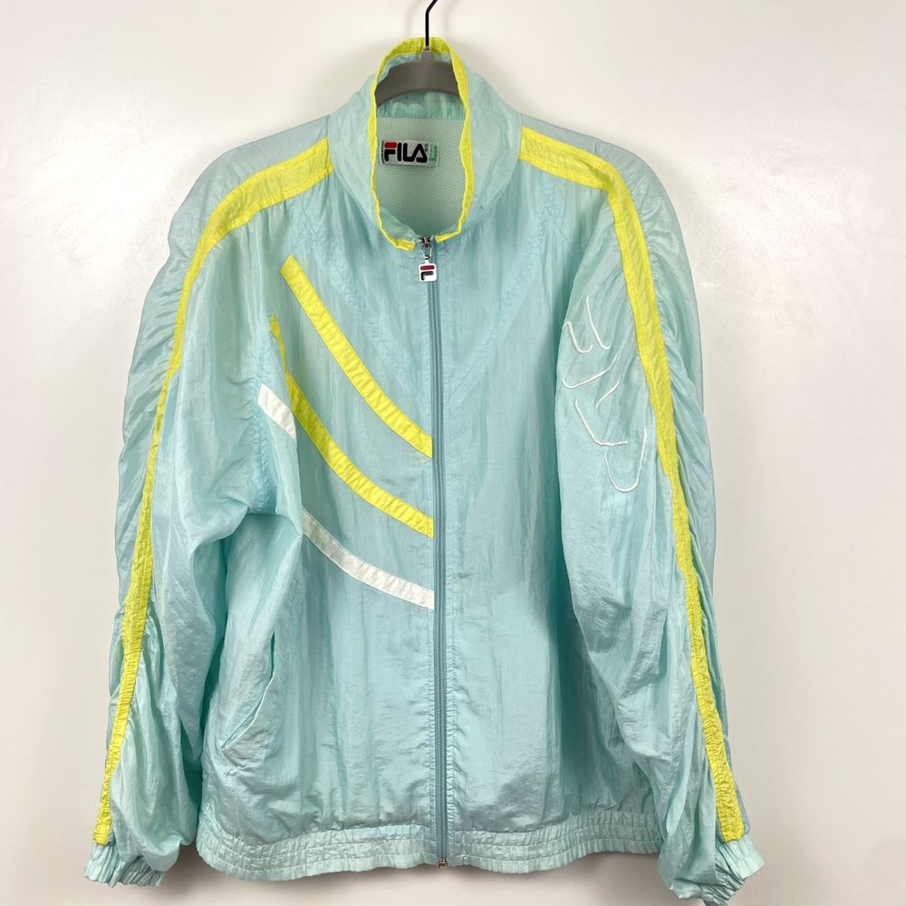 Vintage FILA Womens Jacket Green SZ 10 Polyester Ruched Sleeves Pockets